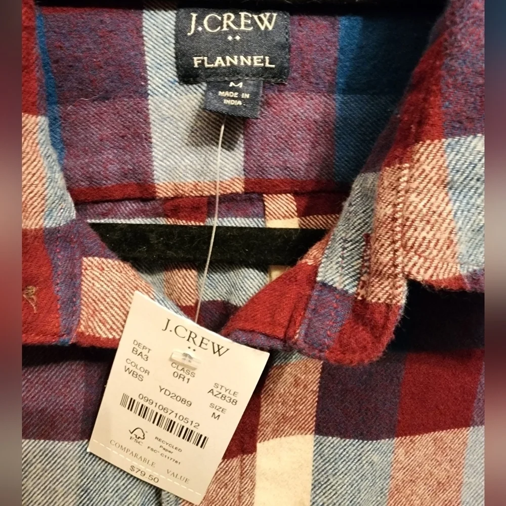 NWT J.CREW MEN'S Slim Fit Plaid Flannel Shirt M $79.50 Re-imagined 100% Cotton